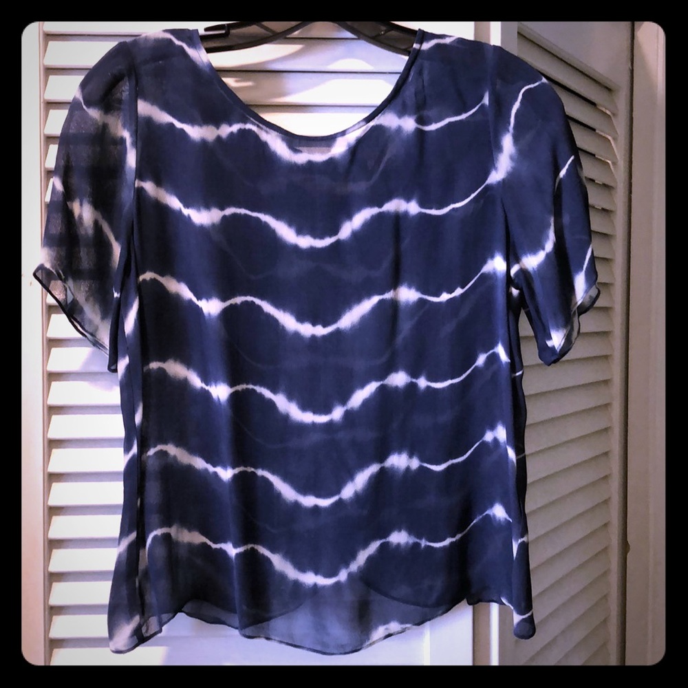 Nicholas K Navy Tie Dye Open Back Sheer Top